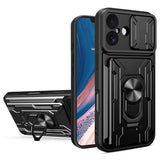 iPhone 17 Roterende Ring Hybrid Cover med Kameraskjold - Sort