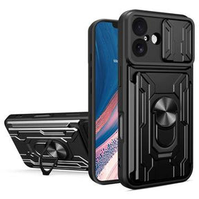 iPhone 17 Roterende Ring Hybrid Cover med Kameraskjold - Sort