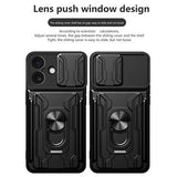 iPhone 17 Roterende Ring Hybrid Cover med Kameraskjold - Sort