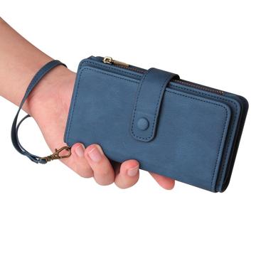 iPhone 6/7/8/SE (2020)/SE (2022) Flip Cover m. strop, pung og kortholdere - blå