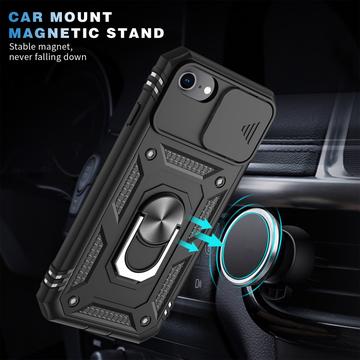 iPhone 6/6S/7/8/SE (2020)/SE (2022) Hybrid Cover med Metalstativ - Sort