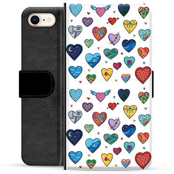 iPhone 7/8/SE (2020)/SE (2022) Premium Flip Cover med Pung - Hjerter