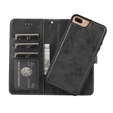 iPhone 7 Plus/8 Plus Vintage 2-i-1-pungetui med aftageligt låg - sort