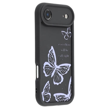 iPhone Air TPU-cover med Sommerfugleprint - Lilla / Sort