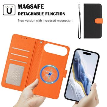 iPhone Air aftageligt pungetui med MagSafe, RFID-beskyttelse og håndrem - sort / orange