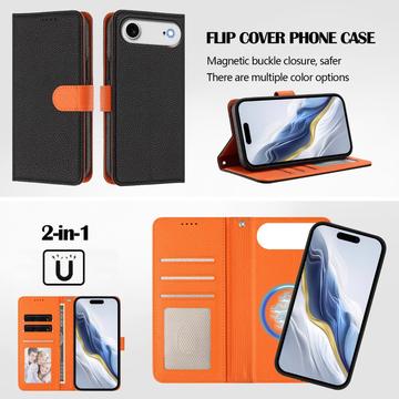 iPhone Air aftageligt pungetui med MagSafe, RFID-beskyttelse og håndrem - sort / orange