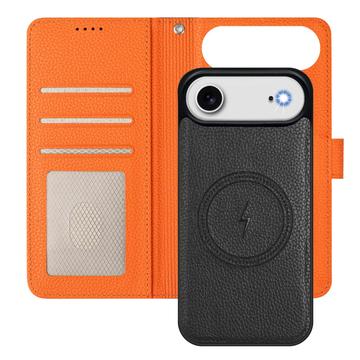 iPhone Air aftageligt pungetui med MagSafe, RFID-beskyttelse og håndrem - sort / orange