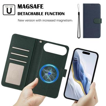 iPhone Air aftageligt pungetui med MagSafe, RFID-beskyttelse og håndrem - blå / grøn