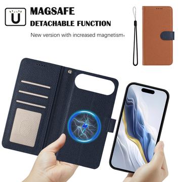 iPhone Air aftageligt pungetui med MagSafe, RFID-beskyttelse og håndrem - brun / blå