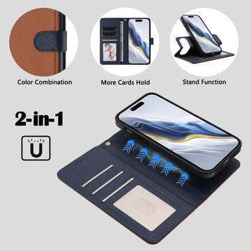 iPhone Air aftageligt pungetui med MagSafe, RFID-beskyttelse og håndrem - brun / blå
