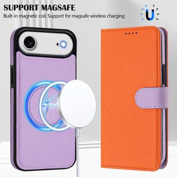 iPhone Air aftageligt pungetui med MagSafe, RFID-beskyttelse og håndrem - orange / lilla