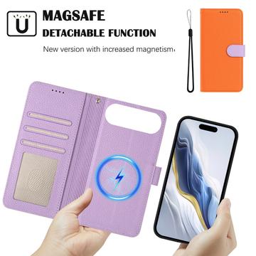 iPhone Air aftageligt pungetui med MagSafe, RFID-beskyttelse og håndrem - orange / lilla