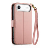 iPhone Air Pungetui med blomster- og bladmønster med lynlåslomme og håndledsrem - Pink