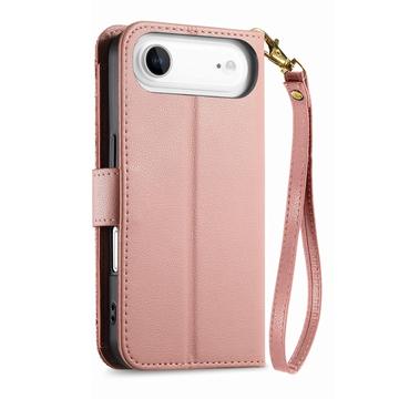iPhone Air Pungetui med blomster- og bladmønster med lynlåslomme og håndledsrem - Pink