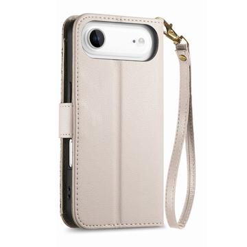 iPhone Air Pungetui med blomster- og bladmønster med lynlåslomme og håndledsrem - hvid