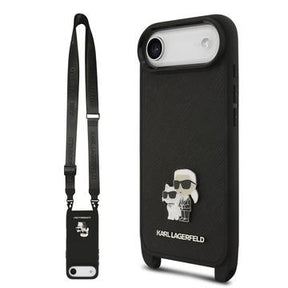 iPhone Air Karl Lagerfeld Saffiano Crossbody Metal Karl & Choupette Cover - Sort