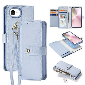 iPhone 16e/17e Dux Ducis Lawa Pung læderetui m. magnetisk cover - babyblå