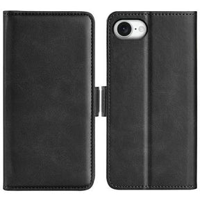iPhone 16e/17e tegnebogsetui med magnetisk lukning - kalvetekstur - sort