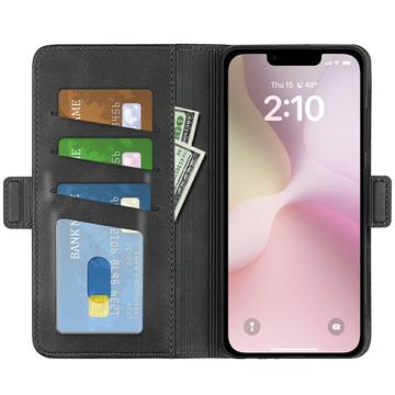 iPhone 16e/17e tegnebogsetui med magnetisk lukning - kalvetekstur - sort