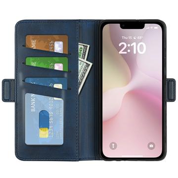 iPhone 16e/17e tegnebogsetui med magnetisk lukning - kalvetekstur - blå