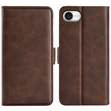 iPhone 16e/17e pungetui med magnetisk lukning - kalvetekstur - brun