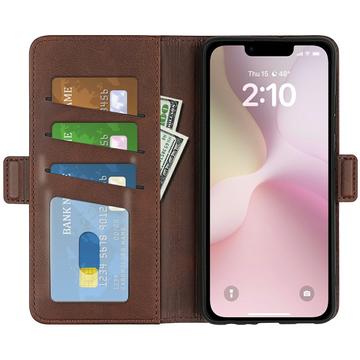 iPhone 16e/17e pungetui med magnetisk lukning - kalvetekstur - brun