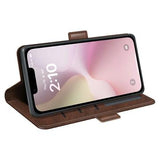 iPhone 16e/17e pungetui med magnetisk lukning - kalvetekstur - brun