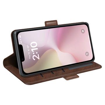 iPhone 16e/17e pungetui med magnetisk lukning - kalvetekstur - brun
