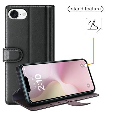 iPhone 16e/17e Læderpung med Stativ - Sort