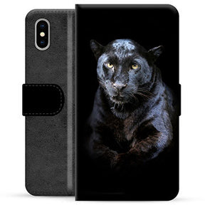 iPhone X / iPhone XS Premium Flip Cover med Pung - Sort Panter