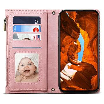 iPhone X/XS Esseble-lommebog med lynlås og håndledsrem - lyserød