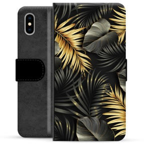 iPhone X / iPhone XS Premium Flip Cover med Pung - Gyldne Blade