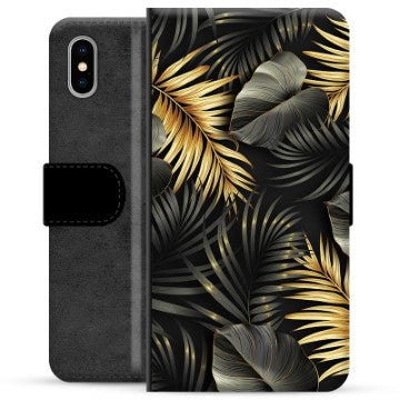 iPhone X / iPhone XS Premium Flip Cover med Pung - Gyldne Blade