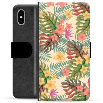 iPhone X / iPhone XS Premium Flip Cover med Pung - Lyserøde Blomster