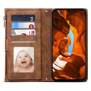 iPhone XR Esseble-etui med lynlås og håndledsrem - brun