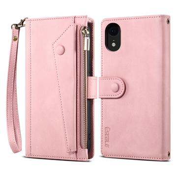 iPhone XR Esseble-etui med lynlås og håndledsrem - lyserød