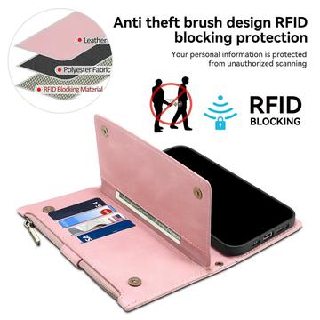 iPhone XR Esseble-etui med lynlås og håndledsrem - lyserød