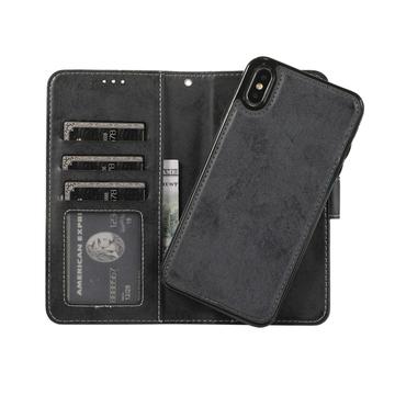 iPhone XS Max Vintage 2-i-1-pungetui med aftageligt låg - sort