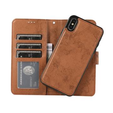 iPhone XS Max Vintage 2-i-1-pungetui med aftageligt låg - brun