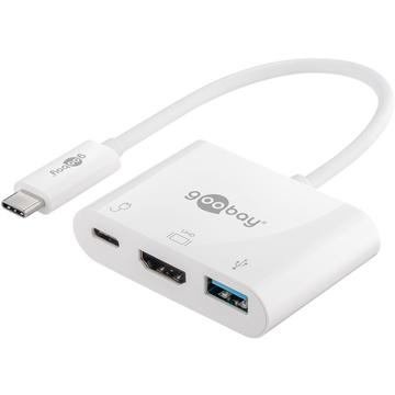 Goobay USB-C til HDMI / USB 3.0 & USB-C PD Adapter Kabel - Hvid